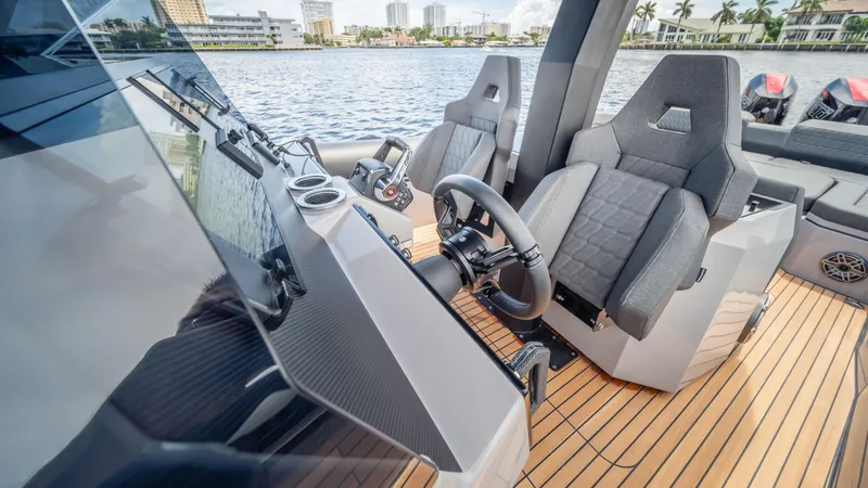Slide: The Image of Modern Skipper-BSK 38 boat interior with sleek design and advanced controls, 2025 model. - 11