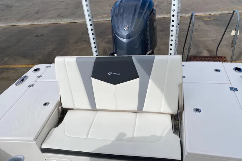 Slide: The Image of 2023 Robalo 246 Cayman SD boat seat and engine, showcasing sleek design and functionality. - 33