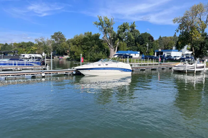 Slide: The Image of Chaparral 196 SSi 1996 boat docked on a sunny day, surrounded by trees and water. - 8
