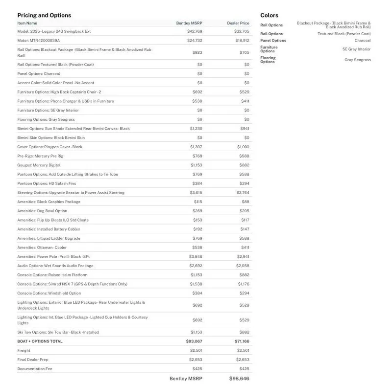 Slide: The Image of Bentley Pontoons 243 Legacy Swingback 2026 - 2