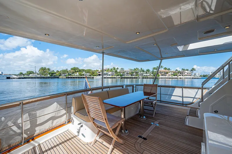 Slide: The Image of Spacious deck of 2013 Grand Banks 54 Europa yacht with waterfront view. - 11