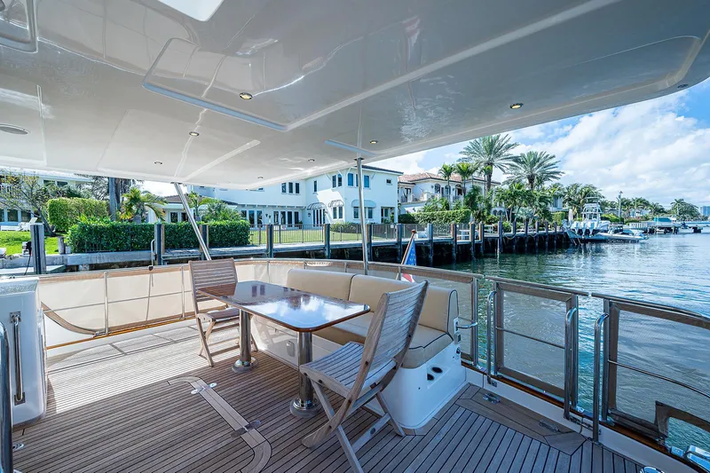 Slide: The Image of Luxurious 2013 Grand Banks 54 Europa yacht deck with waterfront view. - 12