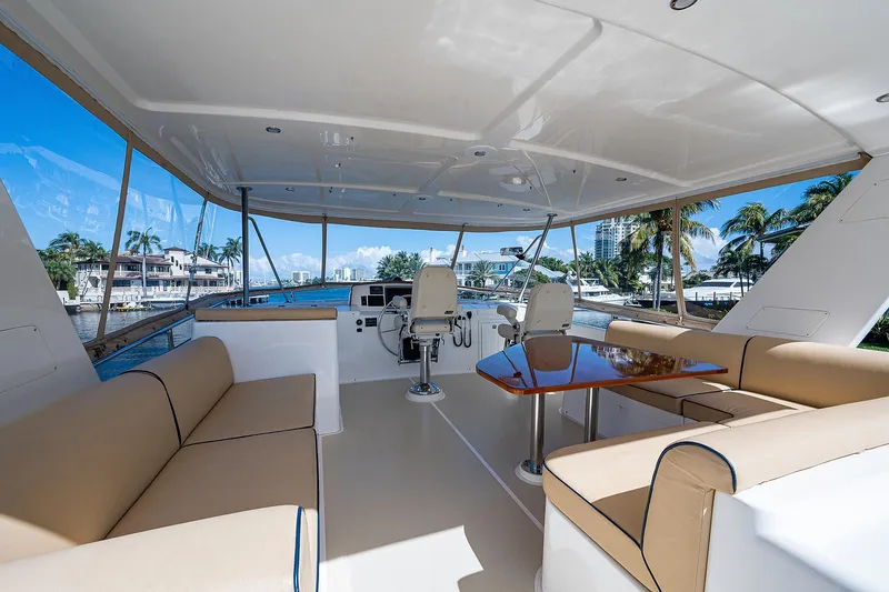 Slide: The Image of Spacious interior of 2013 Grand Banks 54 Europa yacht with elegant seating and helm station. - 34
