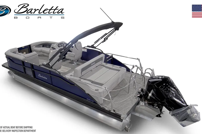 Slide: The Image of 2026 Barletta ARIA 22UC pontoon boat with sleek design and modern features. - 2