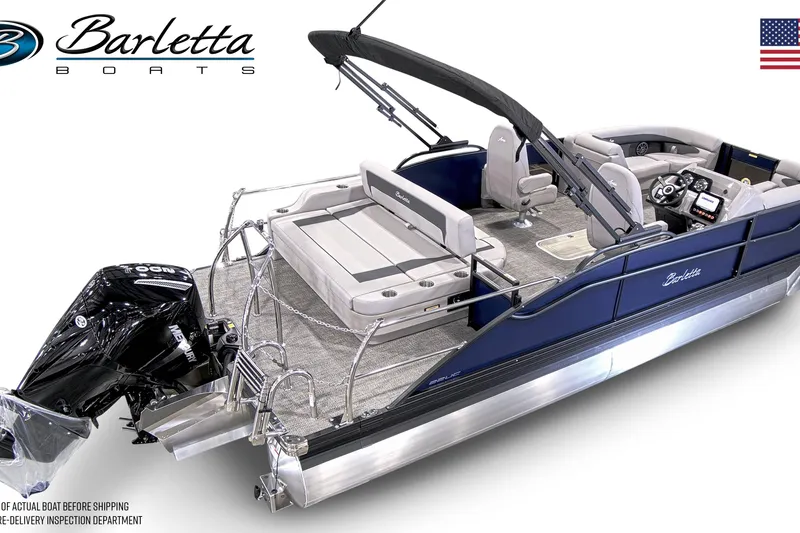 Slide: The Image of 2026 Barletta ARIA 22UC pontoon boat with sleek design and modern features. - 4