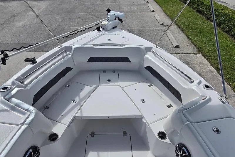 Slide: The Image of 2020 Blue Wave 2800 Makaira boat interior with seating and storage compartments. - 13