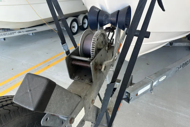 Slide: The Image of Trailer winch system for 1995 Grady-White Tournament 192 boat, secured with straps. - 10