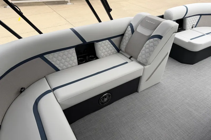 Slide: The Image of Luxurious seating in the 2026 Crest Conquest 210 L pontoon boat interior. - 11