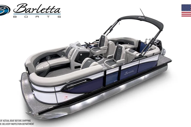 Slide: The Image of 2026 Barletta Cabrio 22QC pontoon boat with luxurious seating and sleek design. - 1