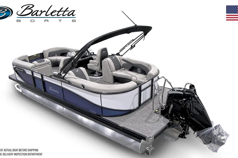 Slide: The Image of 2026 Barletta Cabrio 22QC pontoon boat with sleek design and comfortable seating. - 2