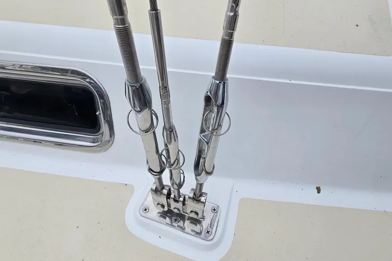 Slide: The Image of Stainless steel rigging on a 2018 Tartan 345 sailboat deck. - 37