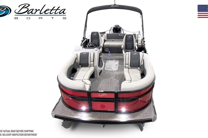 Slide: The Image of 2026 Barletta Cabrio 22UC pontoon boat with luxurious seating and sleek design. - 6