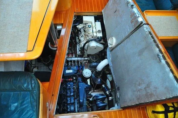 Slide: The Image of Engine compartment of 2000 Custom Steel Cutter World Cruiser, showcasing detailed mechanical components. - 7