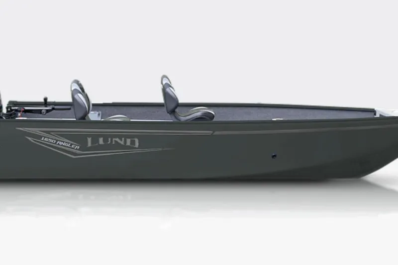 The Image of 2026 Lund 1650 Angler Tiller boat, side view, featuring sleek design and dual seats. - 0