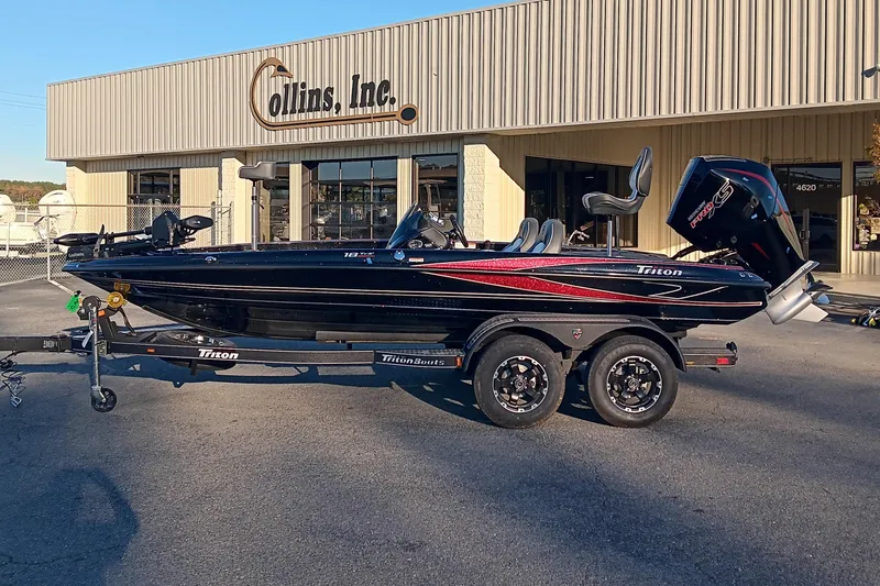 The Image of 2026 Triton 18 TrX boat on trailer outside Collins Inc. building. - 0