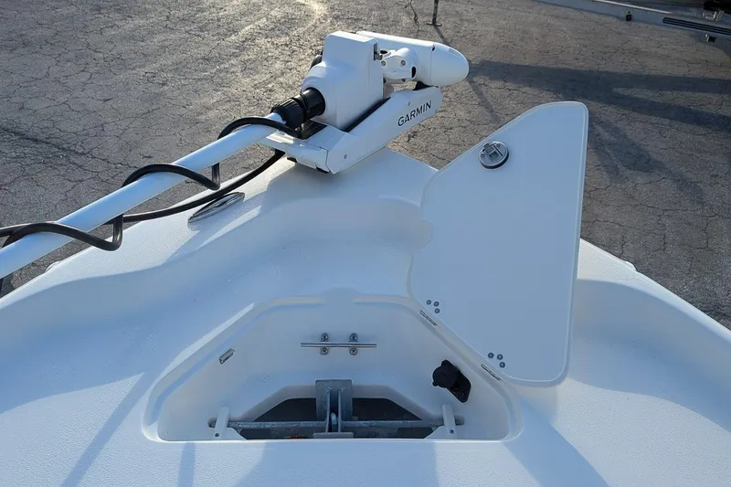 Slide: The Image of 2026 Key West 250 Bay Reef boat with Garmin trolling motor on deck. - 19
