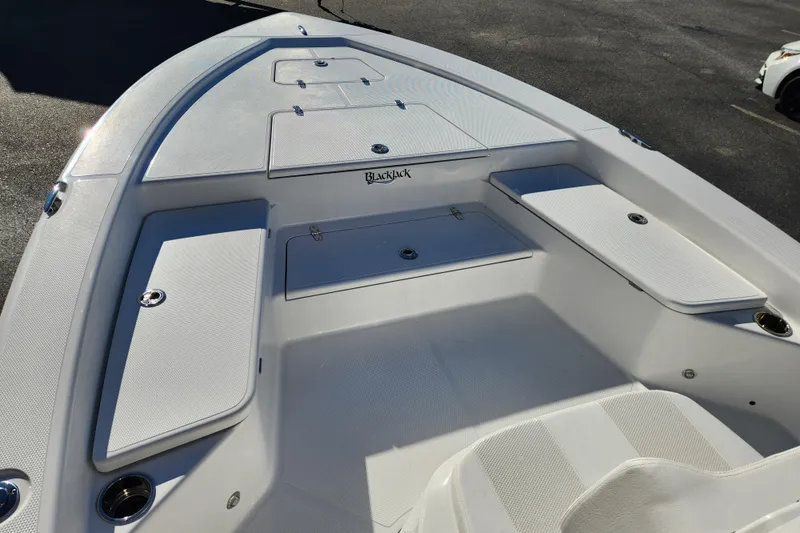 Slide: The Image of 2026 BlackJack 224 boat interior with storage compartments and seating. - 7