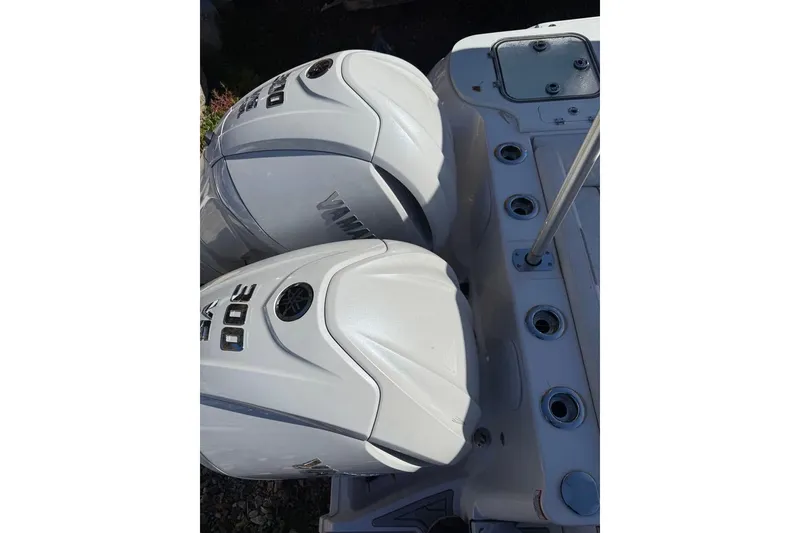 Slide: The Image of Twin Yamaha 300 engines on a 2025 Sea Fox 288 Traveler boat. - 4