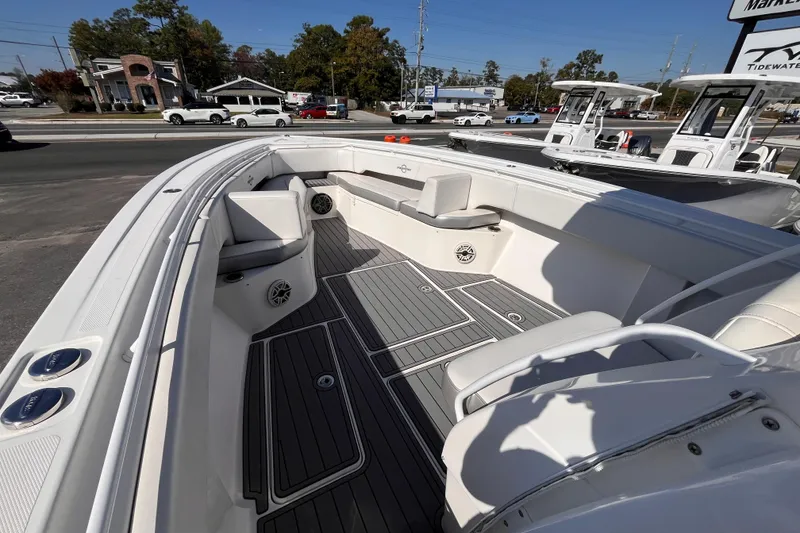 Slide: The Image of 2019 Fountain 38 Center Console boat with spacious seating and sleek design. - 15