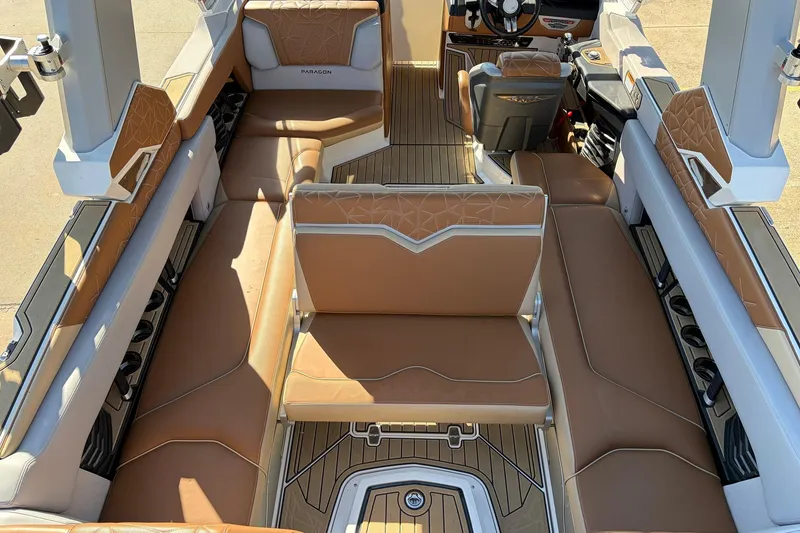 Slide: The Image of 2022 Nautique Super Air Nautique G25 Paragon interior with luxurious tan seating and modern design. - 42