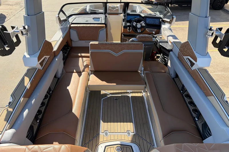 Slide: The Image of 2022 Nautique Super Air Nautique G25 Paragon interior with luxurious seating and modern dashboard. - 44