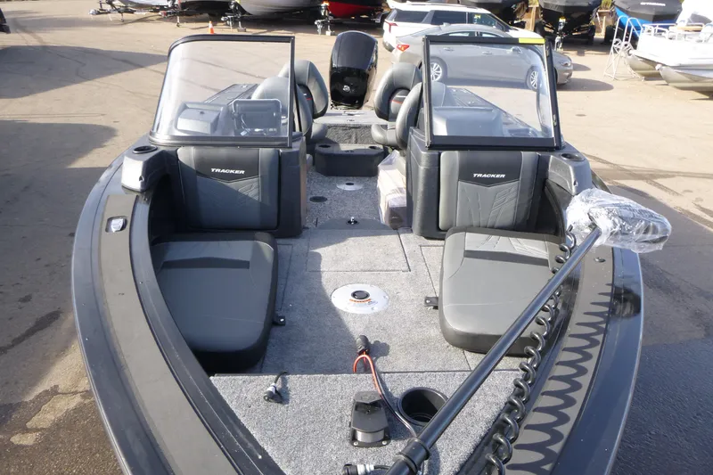 Slide: The Image of 2026 Tracker Targa V-19 Combo boat interior with seating and windshield. - 42