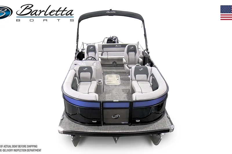 Slide: The Image of 2025 Barletta A22UC pontoon boat with spacious seating and sleek design. - 9