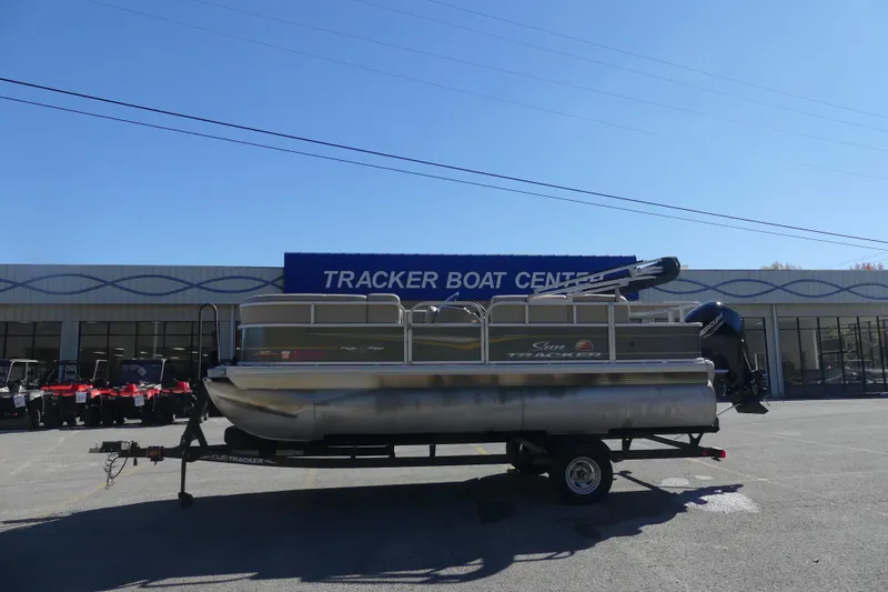 Slide: The Image of 2023 Sun Tracker Party Barge 18 DLX pontoon boat at Tracker Boat Center. - 2