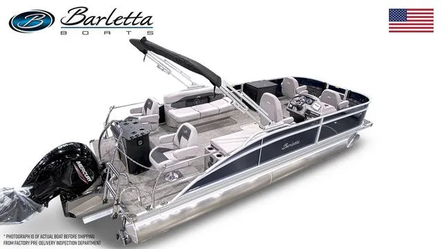 Slide: The Image of 2025 Barletta Aria 22F pontoon boat with sleek design and spacious seating. - 4