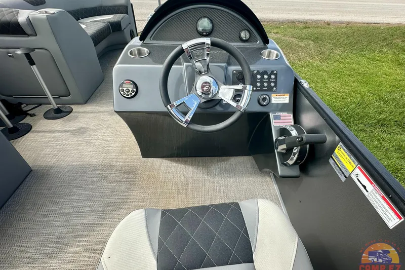 Slide: The Image of 2024 Massimo P-21R boat seat with gray and black upholstery, featuring diamond stitching. - 14