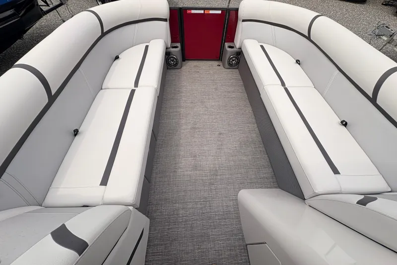 Slide: The Image of Interior of 2023 Crest Classic LX 220 SLRC pontoon boat with spacious seating. - 6