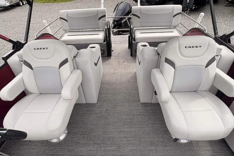 Slide: The Image of 2023 Crest Classic LX 220 SLRC boat interior with luxurious seating and modern design. - 8
