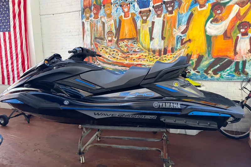 The Image of 2020 Yamaha WaveRunner GP1800R SVHO displayed indoors with vibrant mural background. - 1