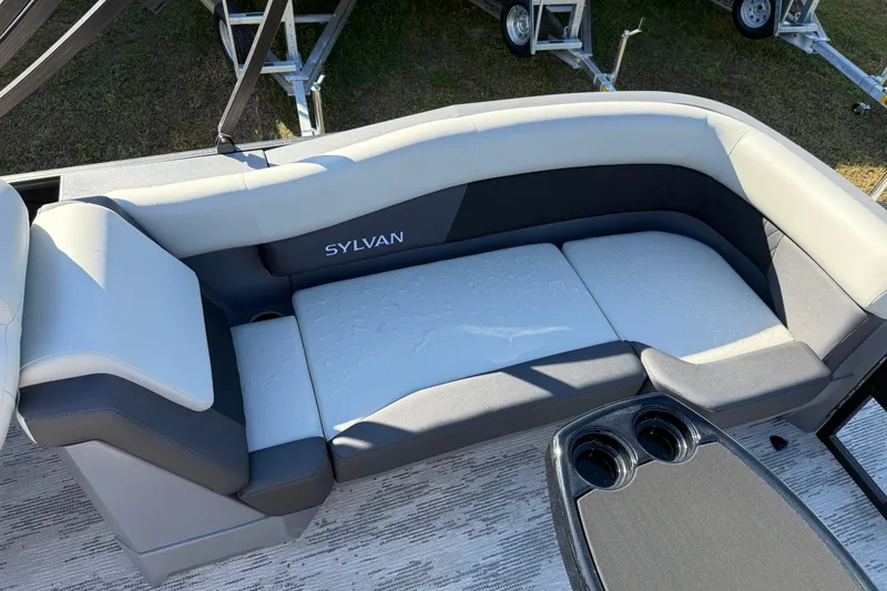 Slide: The Image of Luxurious seating on 2026 Sylvan R22 boat with cup holders and sleek design. - 10