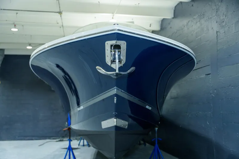 Slide: The Image of Yamaha outboard motor on 2023 Regulator 28 boat, indoor display setting. - 6