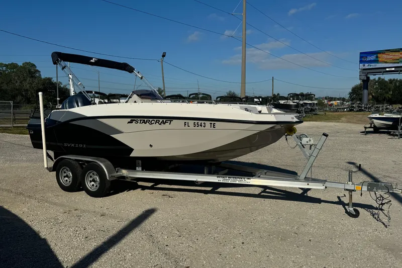 The Image of 2022 Starcraft SVX 191 OB boat on trailer in outdoor setting. - 0