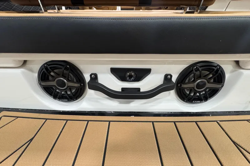 Slide: The Image of 2026 Chaparral 6 SSX boat speakers and deck detail, featuring modern audio system. - 41