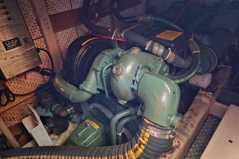 Slide: The Image of Engine room of 1988 Novamarine 36 Heritage East Trawler with visible machinery and components. - 19
