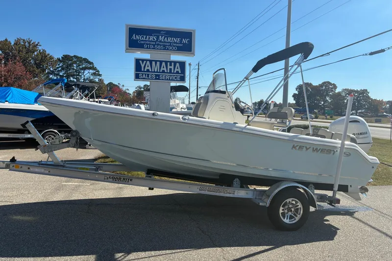 The Image of 2026 Key West 189 FS boat on trailer at Anglers Marine NC dealership. - 1