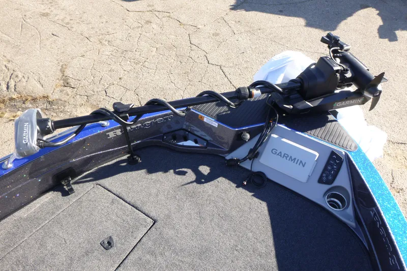 Slide: The Image of 2026 Ranger 621FS Pro boat with Garmin equipment on deck. - 38