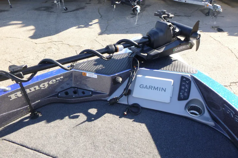Slide: The Image of 2026 Ranger 621FS Pro boat with Garmin trolling motor and control panel. - 39