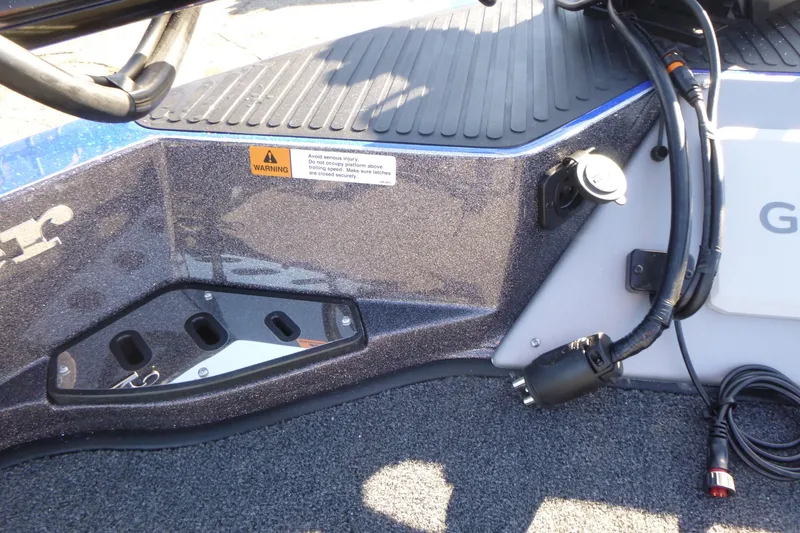 Slide: The Image of 2026 Ranger 621FS Pro boat interior with warning label and electrical connections. - 41