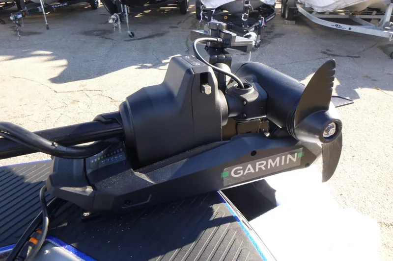 Slide: The Image of 2026 Ranger 621FS Pro with Garmin trolling motor, outdoor setting. - 42