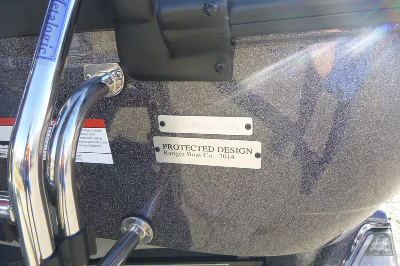 Slide: The Image of 2026 Ranger 621FS Pro boat with protected design label and metal framework. - 49