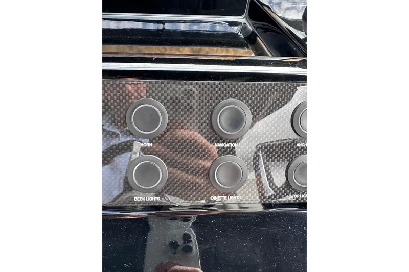 Slide: The Image of Control panel of 2024 Pardo Yachts P38 with various labeled buttons. - 20