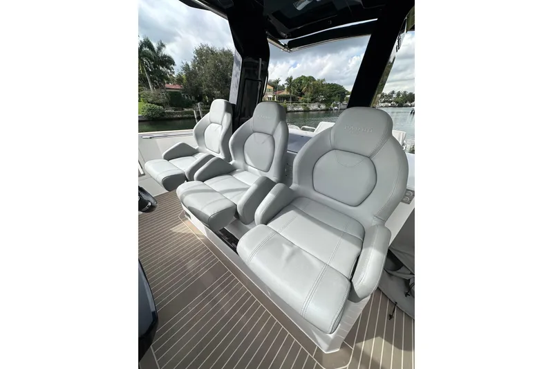 Slide: The Image of Luxurious seating on 2024 Pardo Yachts P38, featuring sleek design and premium materials. - 23