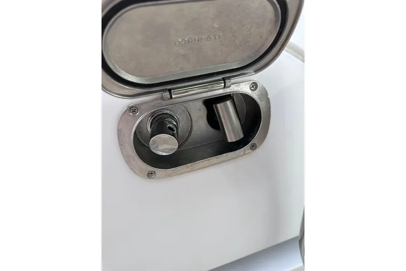 Slide: The Image of Fuel cap of 2024 Pardo Yachts P38, showcasing sleek stainless steel design. - 39