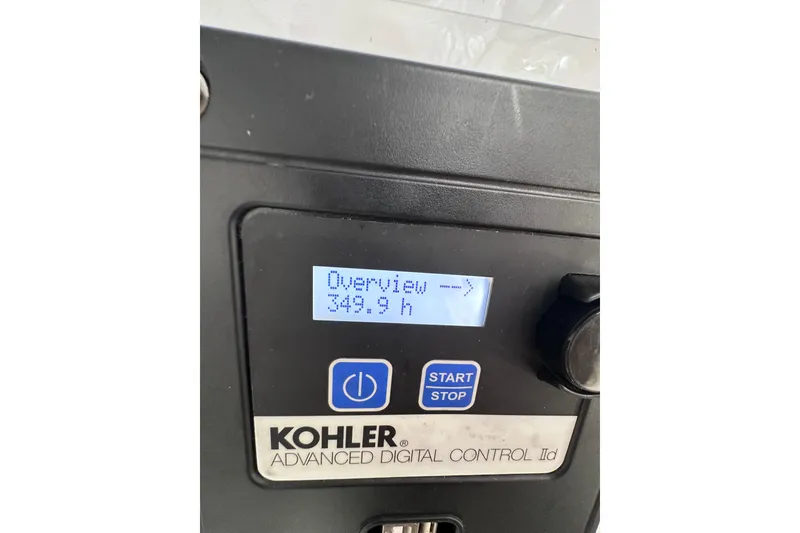 Slide: The Image of Kohler digital control panel displaying 349.9 hours on Pardo Yachts P38, 2024 model. - 49