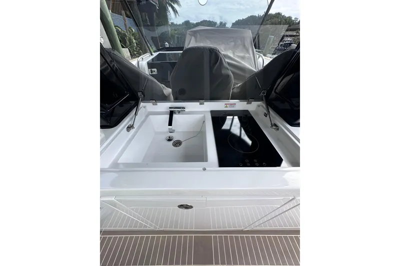 Slide: The Image of 2024 Pardo Yachts P38 yacht kitchen area with sink and stove. - 29