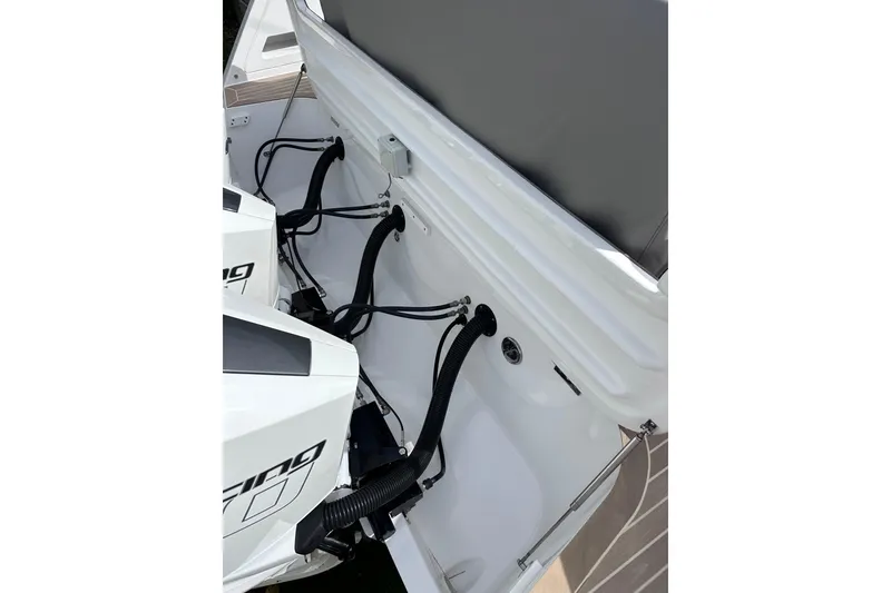 Slide: The Image of 2024 Pardo Yachts P38 engine compartment with modern wiring and components. - 57